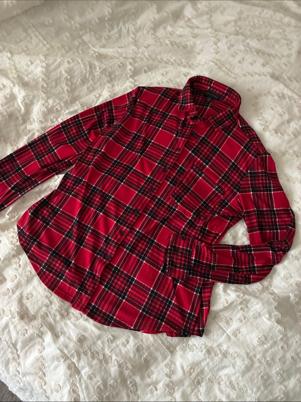 Red Plaid Button-Up Women’s Shirt